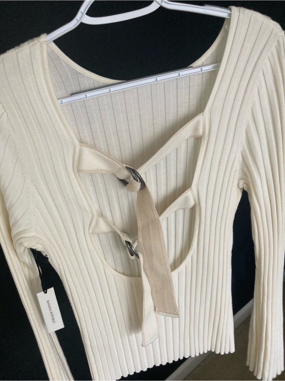 Banana Republic belted low back ivory sweater with long flared sleeves